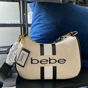 Bebe Black and Cream Shoulder Bag
